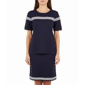 Exclusively Misook Womens Navy Acrylic Two-Piece Knit Top & Skirt Set Size XS P